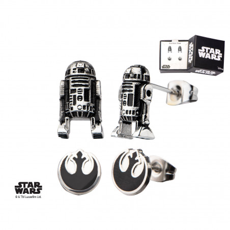STAR WARS - 3D R2D2 and Rebel Alliance Symbol Stud Earring Set