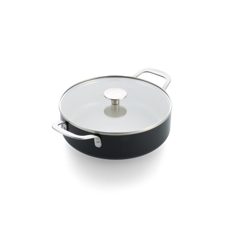 KitchenAid - Coloured Aluminum Covered Skillet with 2 Side Handles - Matte Black - 28 cm