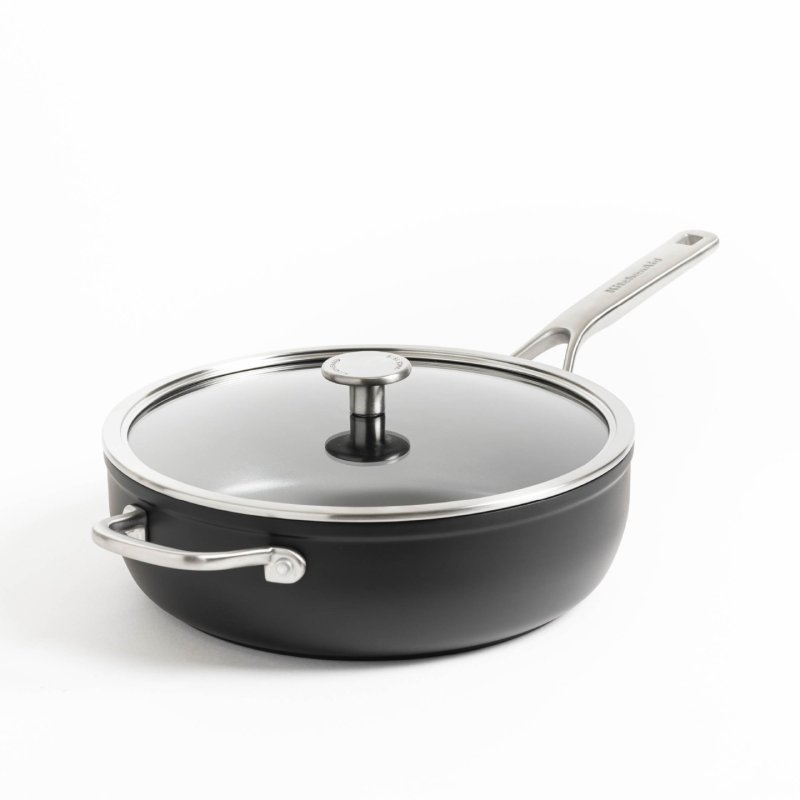KitchenAid - Forged Hardened Aluminium Skillet with Lid Helper Handle - Black - 28 cm