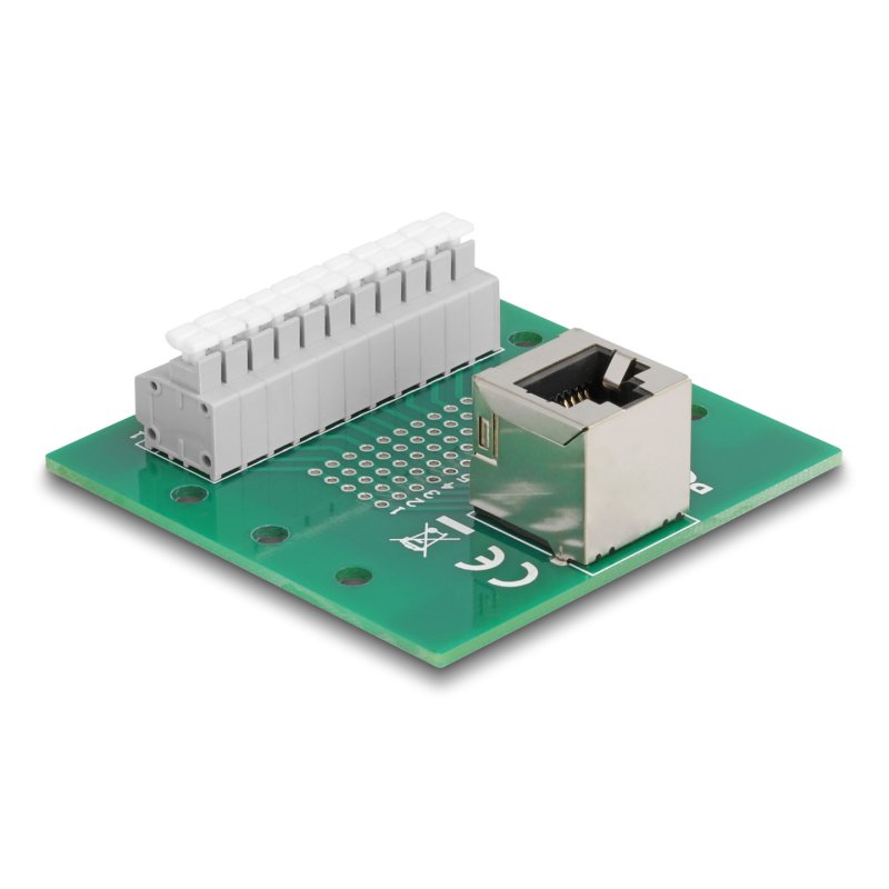 DeLOCK RJ50 female to Terminal Block with push-button for DIN rail angled
