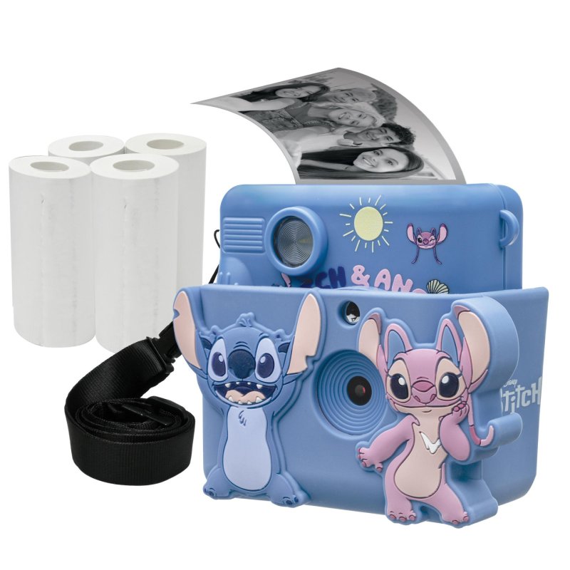 Lexibook - StarCAM® Print, camera pack with instant printer, 4 paper rolls, neck strap, 3D DISNEY Stitch silicon pouch