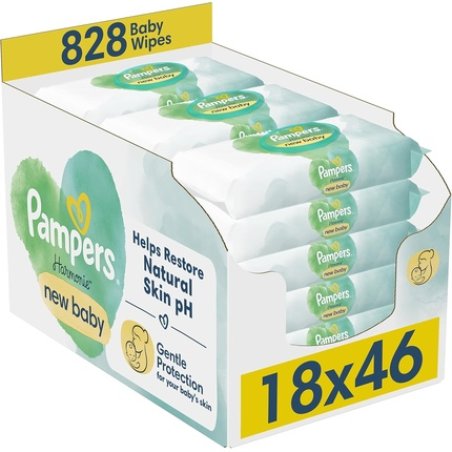Pampers Harmonie New Baby Wipes Plastic Free 46 Wipes - Pack of 18