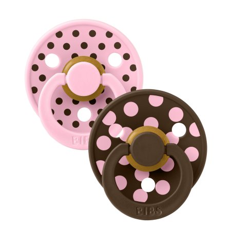 BIBS - Pacifier Studio Colour 2 Pack Polka Latex - Baby Pink/Mocha - Size 1