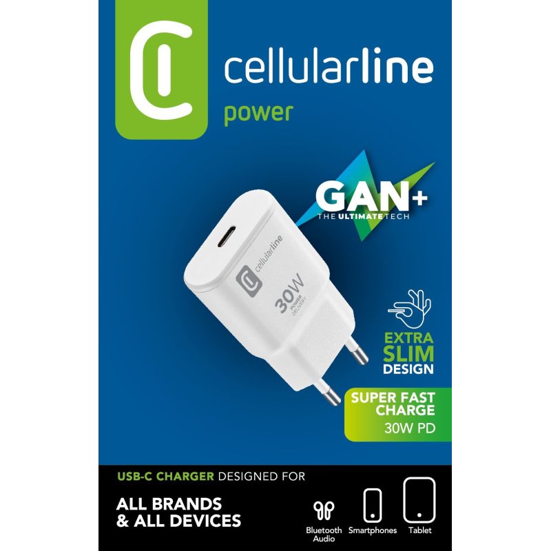 Cellularline Chargeur USB-C avec technologie GaN - GAN SLIM 30W