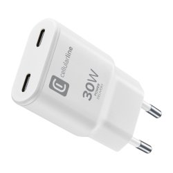 Cellularline USB-C Duo GaN Reiselader 30W White