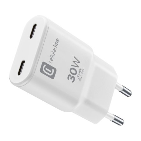 Cellularline GAN Wall Charger 2xUSB-C 30W PD