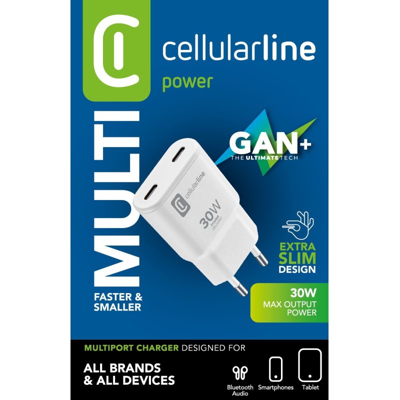 Cellularline GAN Wall Charger 2xUSB-C 30W PD
