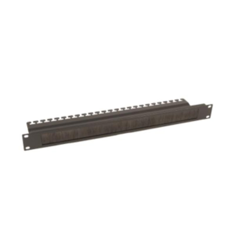 1U cable ducting with brushes, black with 100 mm deep tray