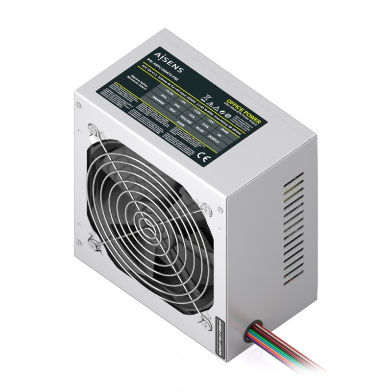 FUENTE ALIMENTACION AISENS ATX 500W CABLE ALIMENTACION OEM PLATA