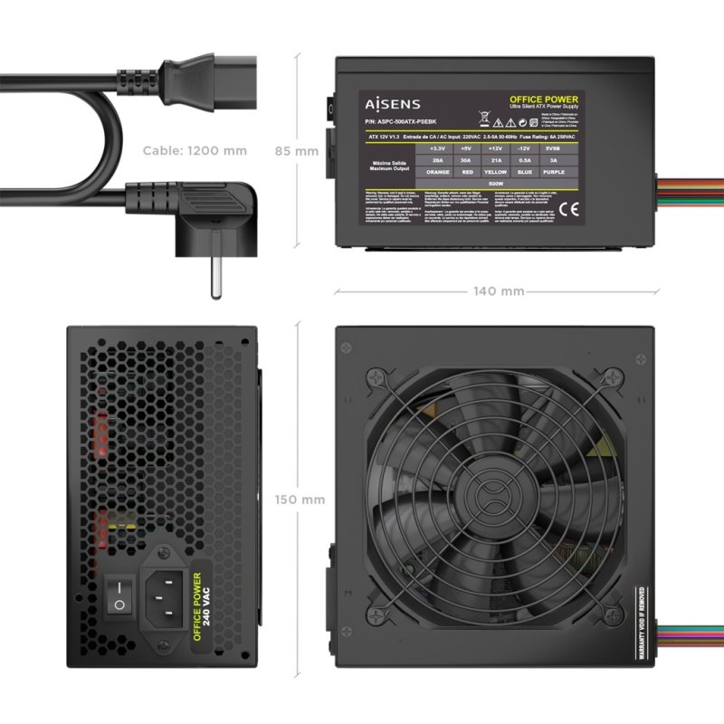 AISENS ASPC-500ATX-PSEBK power supply unit 500 W 20 4 pin ATX ATX Black
