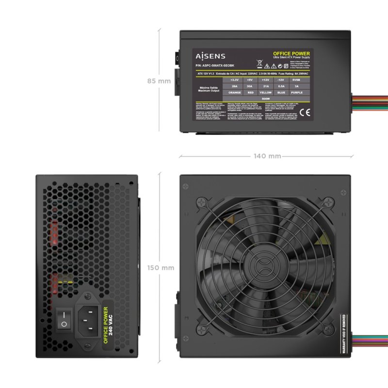 FUENTE ALIMENTACION AISENS ATX 500W OEM NEGRA