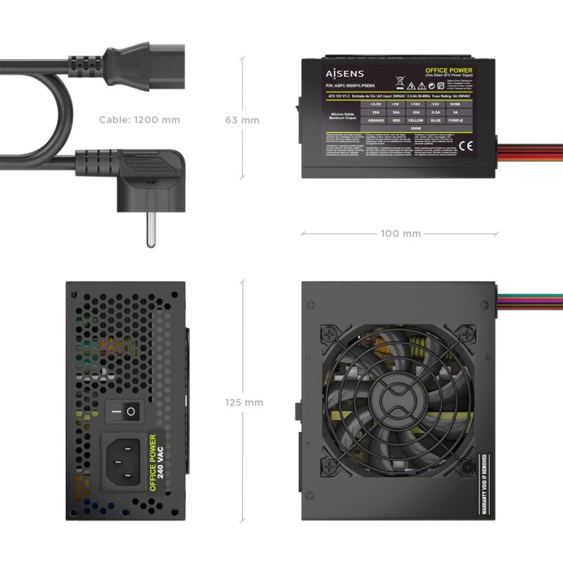 AISENS ASPC-500SFX-PSEBK power supply unit 500 W 20 4 pin ATX SFX Black