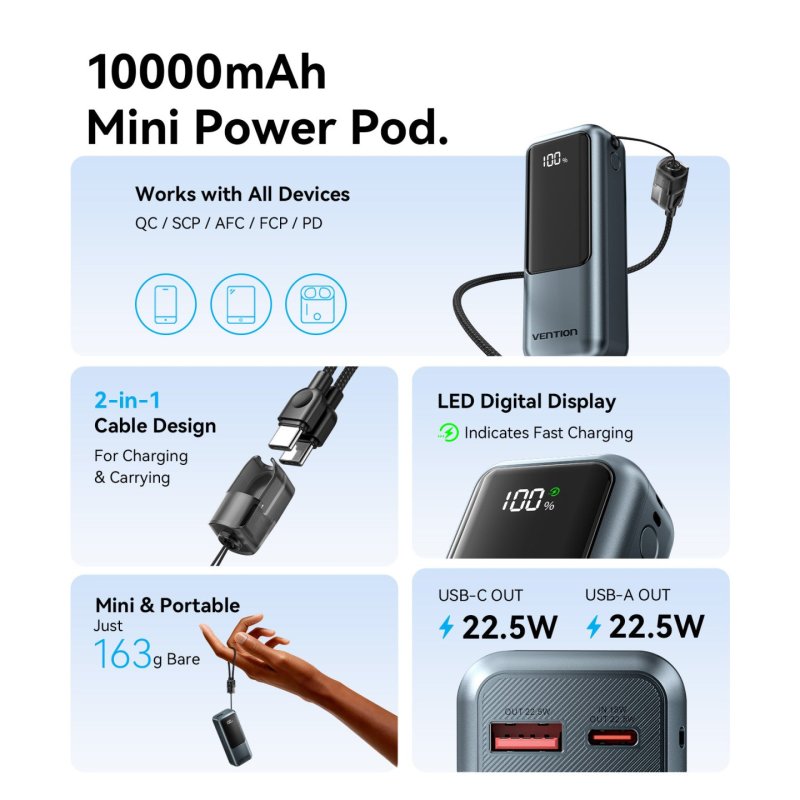 Vention FKOH0 banque d'alimentation électrique 10000 mAh Gris