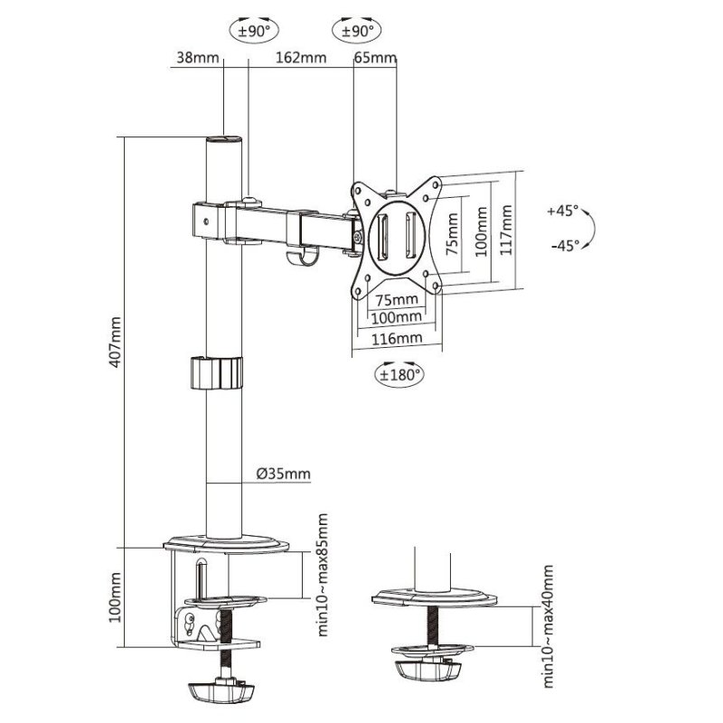 Equip Tischhalterung 17"-32"/1TFT 360° 9Kg schwarz retail