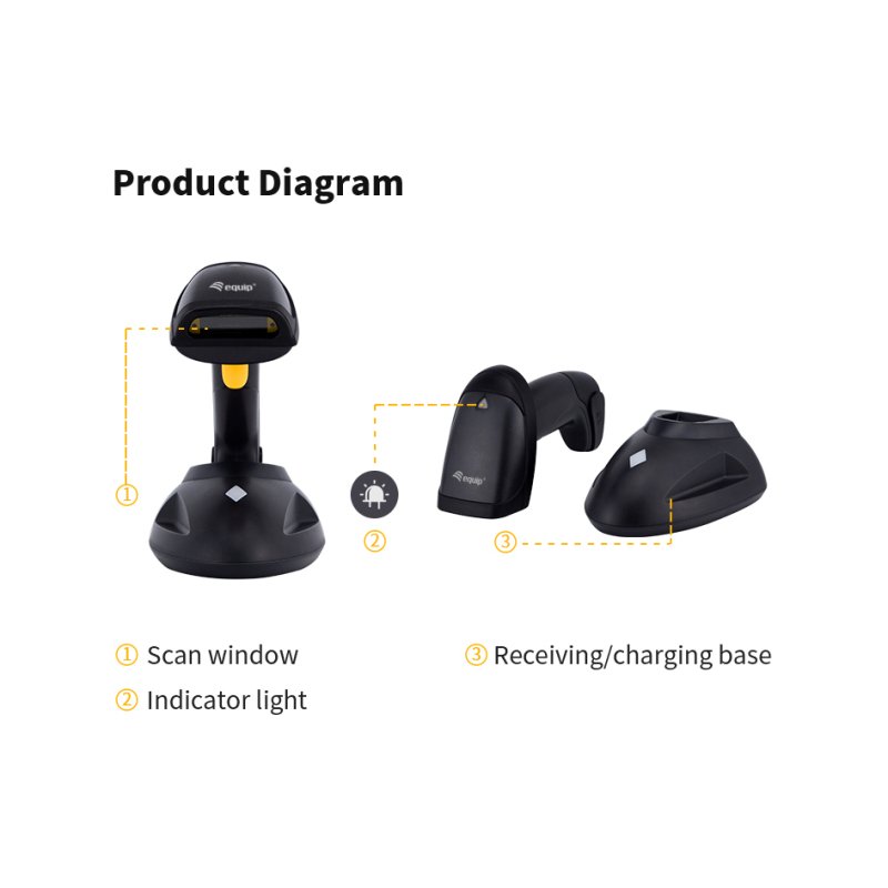 Equip 1D-Barcodescanner Laser Wireless/433MHz Halter schwarz
