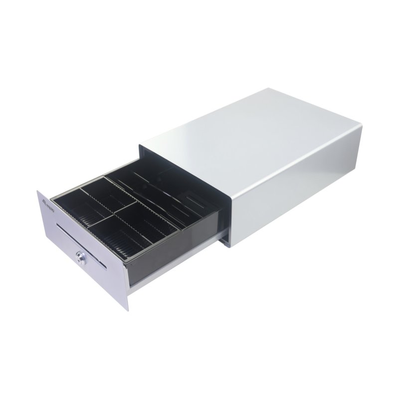 Equip Cash Register Drawer for Point of Sale (POS) System, 4 Bill/4 Coin Compartments, Removable Coin Slots, RJ11