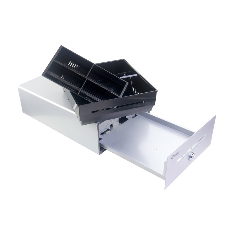 Equip Cash Register Drawer for Point of Sale (POS) System, 4 Bill/4 Coin Compartments, Removable Coin Slots, RJ11