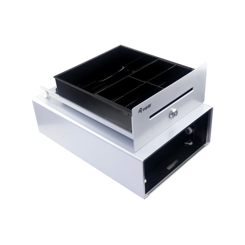 Equip Cash Register Drawer for Point of Sale (POS) System, 4 Bill/4 Coin Compartments, Removable Coin Slots, RJ11