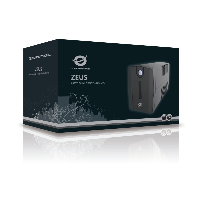 CONCEPTRONIC USV 850VA/480W/2xSchuko/HID USB/RJ45in/Out sw