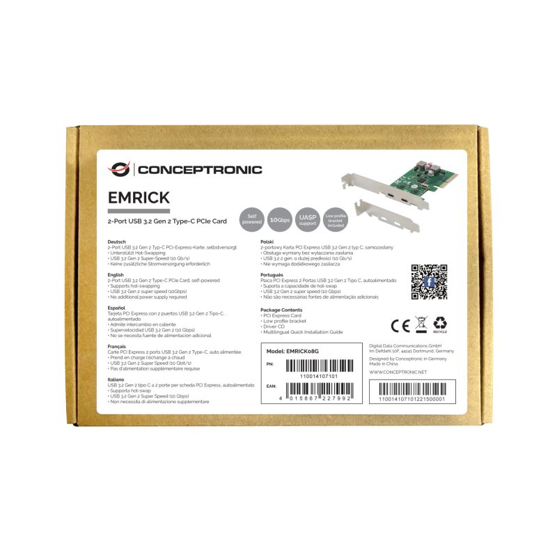 CONCEPTRONIC 4xPCIe3.0 Card 2xUSB-C3.2 Gen2/selfpower 10Gbps