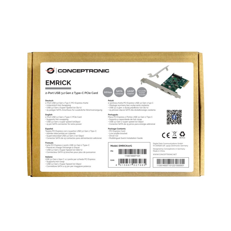 Conceptronic EMRICK 2-Port USB 3.2 Gen 2 Type-C PCIe Card