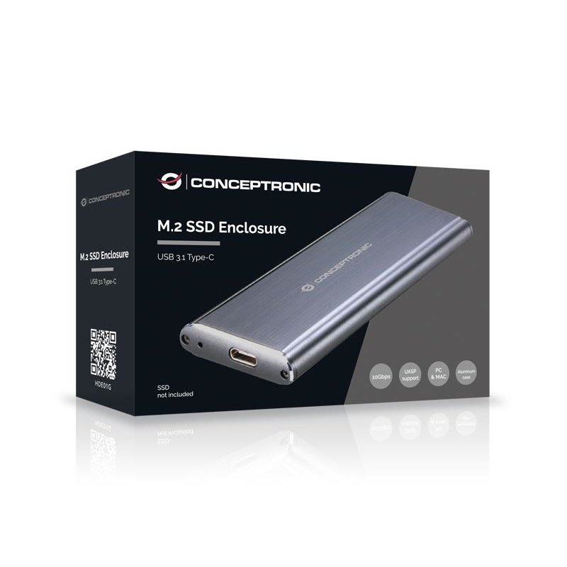 Conceptronic HDE01G Boîtier de disques de stockage Enceinte ssd Gris M.2