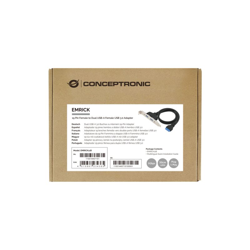 Conceptronic EMRICK11B 19 Pin Female to Dual USB-A Female USB 3.0 Adapter