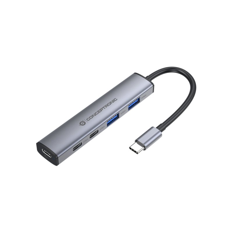 Conceptronic HUBBIES22G 4-Port USB 3.2 Gen 1 Hub, 2 x USB-C & 2 x USB-A Ports, 5Gbps, USB-C PD 100W