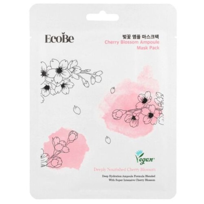 Ecobe Cherry Blossom Ampoule Mask 25ml - Brightening Sheet Mask with Cherry