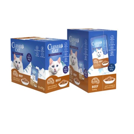 Clever cat - Clever Cat Pouches - Beef - 12-pack, 85g per pouch