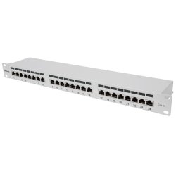 INTELLINET 24-Port Cat6a Patchpanel geschirmt 24 Ports FTP 1 HE Klemmleisten mit 90 Grad abgewinkelten