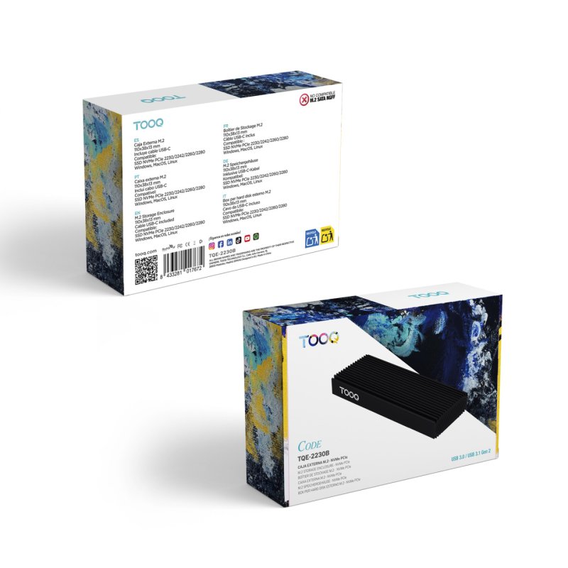 Boitier externe USB-C 3.1 Tooq Code - NVMe M.2 Type 2280 (Noir)