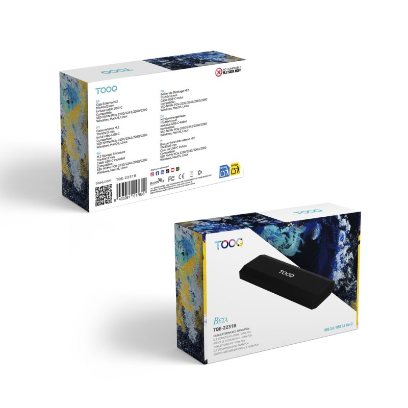 Boitier externe USB-C 3.1 Tooq BETA - NVMe M.2 Type 2280 (Noir)