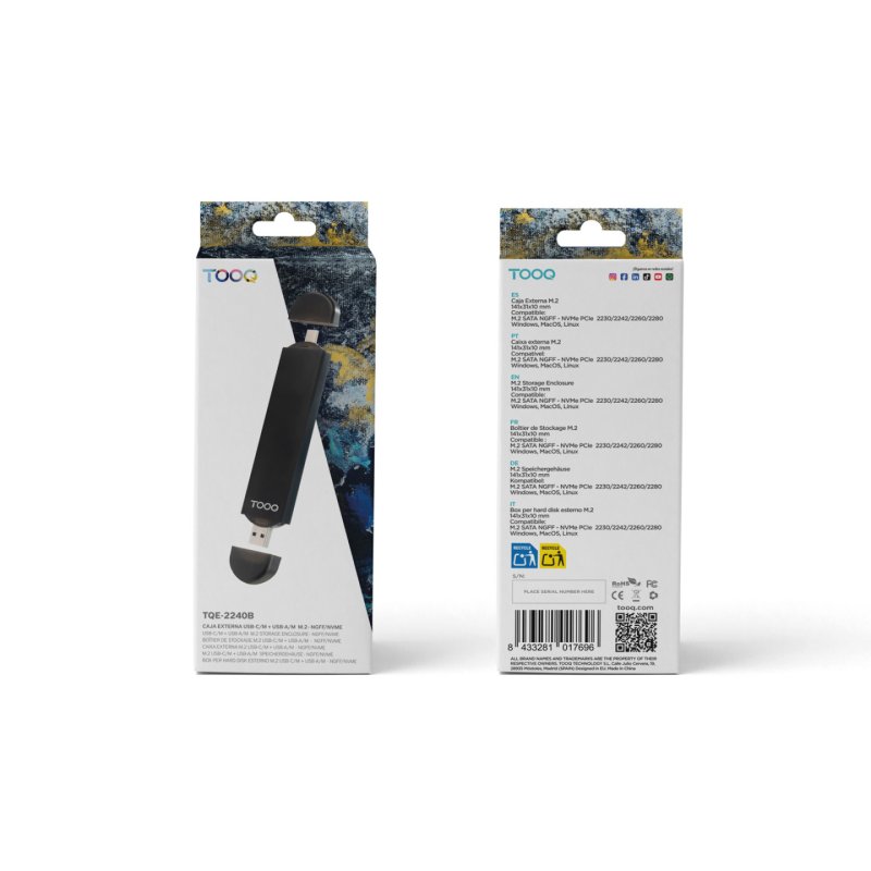 Boitier externe USB-C 3.2 USB-A 3.0 Tooq TQE-2240B - NVMe M.2 Type 2280 (Noir)