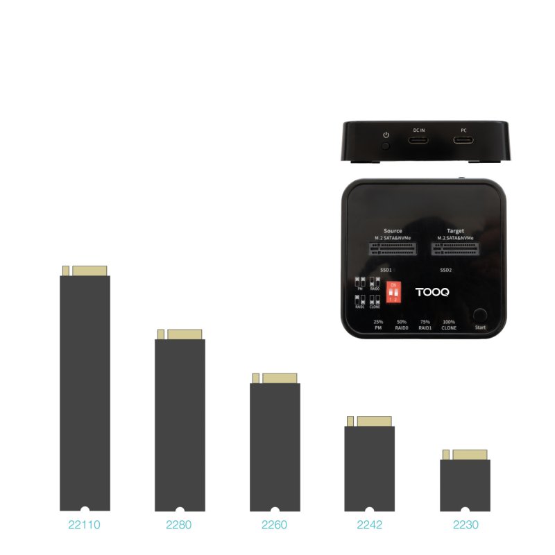 Station d'accueil USB-C 3.2 TooQ TQDS-201B pour x 2 Nvme (Noir)