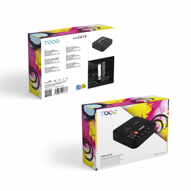 Station d'accueil USB-C 3.2 TooQ TQDS-201B pour x 2 Nvme (Noir)