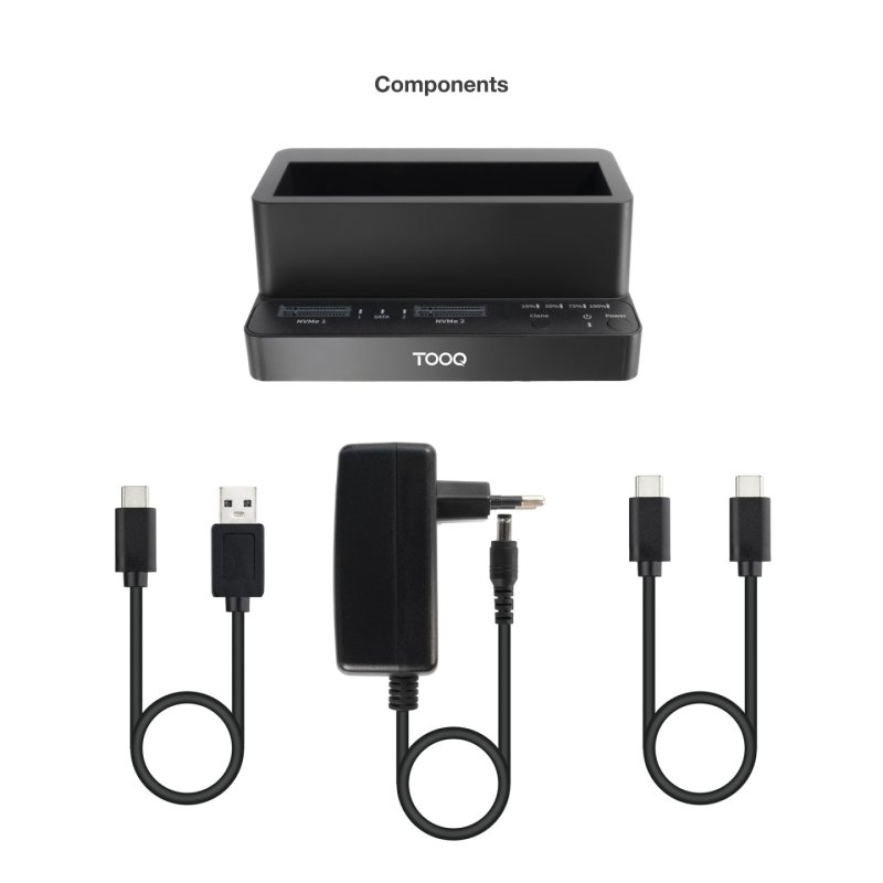 Station d'accueil USB-C 3.2 TooQ TQDS-502B pour x2 Nvme x1 Sata (Noir)