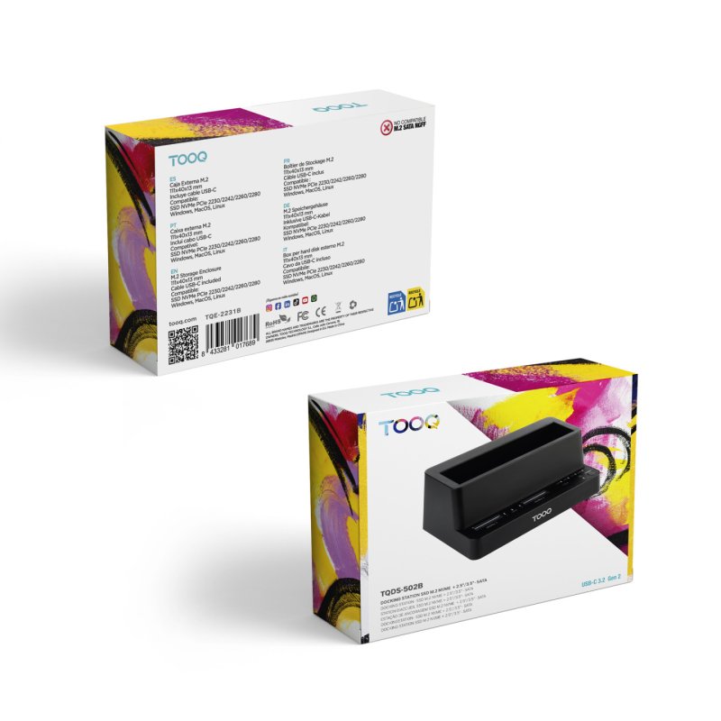 TooQ TQDS-502B Station d'accueil de disques de stockage USB 3.2 Gen 1 (3.1 Gen 1) Type-C Noir