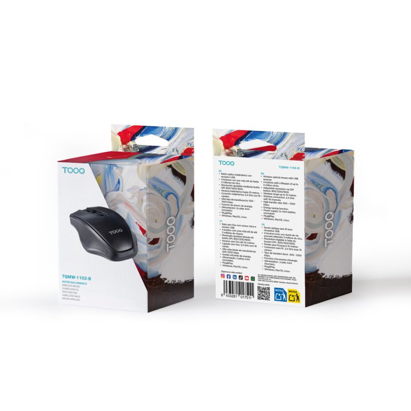 TooQ TQMW-1102-B souris Universel Droitier RF sans fil Optique 1600 DPI