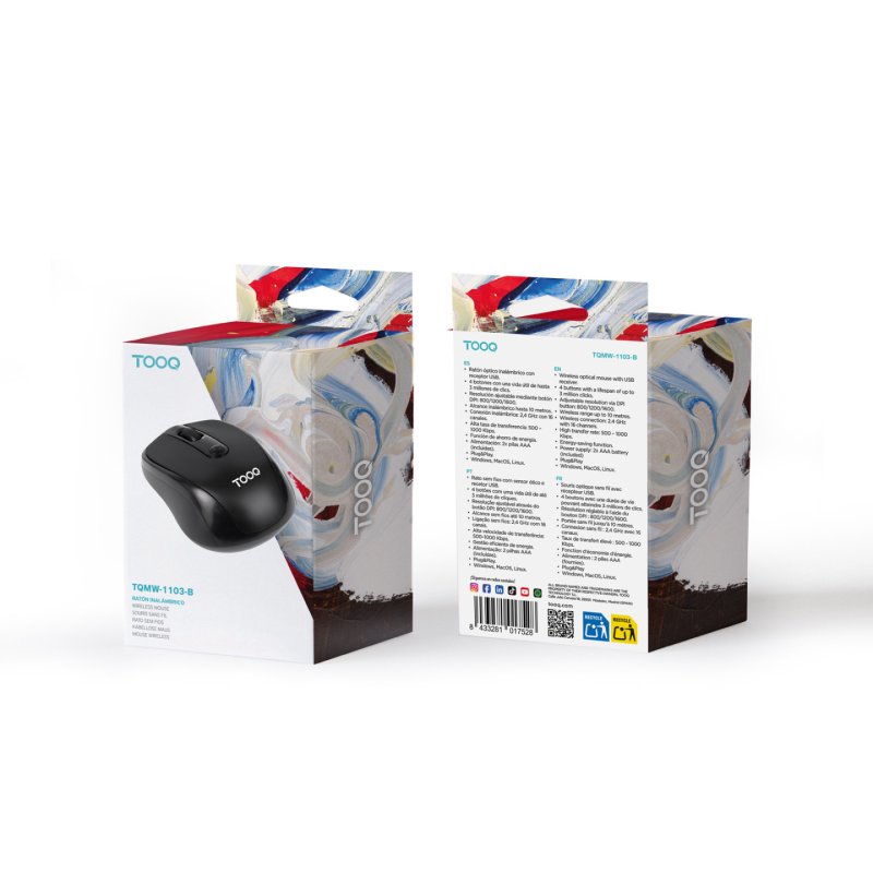 TooQ TQMW-1103-B souris Universel Ambidextre RF sans fil Optique 1600 DPI
