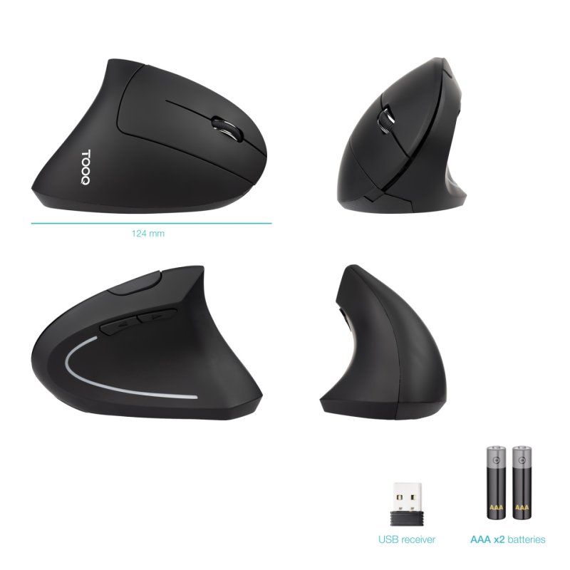 Souris sans fil ergonomique verticale Tooq TQMWG-1104-B (Noir)