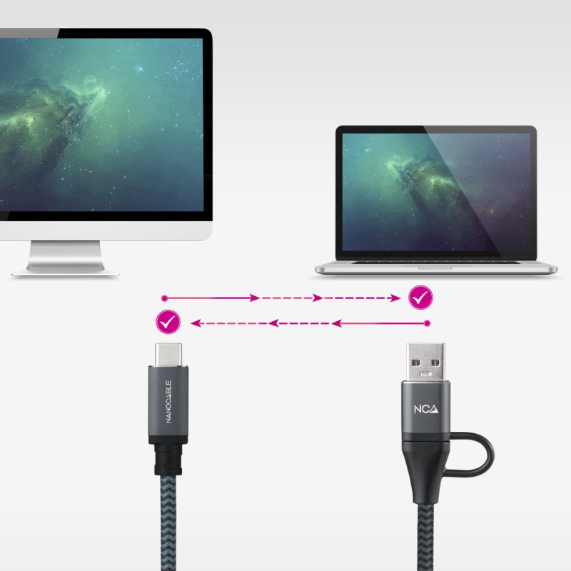 Cable Nanocable USB-A/USB-C vers USB-C M/M 1.5m (Noir)