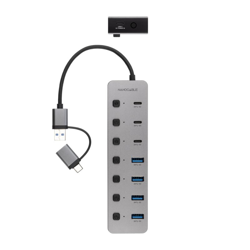 Nanocable 10.16.4510 interface hub USB 3.2 Gen 1 (3.1 Gen 1) Type-A Type-C 5000 Mbit/s Silver