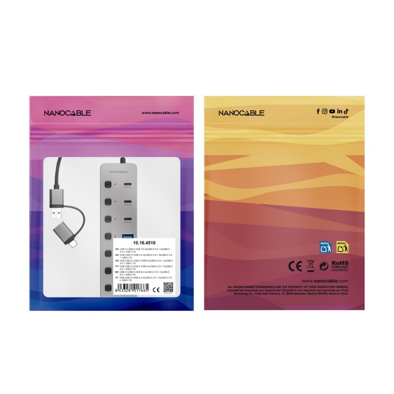 Nanocable 10.16.4510 hub & concentrateur USB 3.2 Gen 1 (3.1 Gen 1) Type-A Type-C 5000 Mbit/s Argent