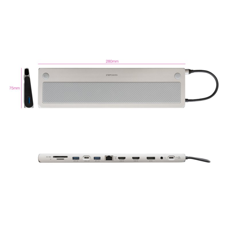 Nanocable 10.16.1012 station d'accueil Avec fil USB 3.2 Gen 1 (3.1 Gen 1) Type-C Gris