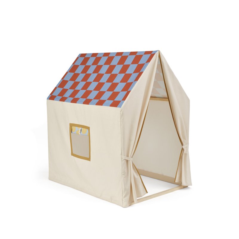Kids Concept - Play House Tent - Dusty Blue Check - 110x80x124 cm