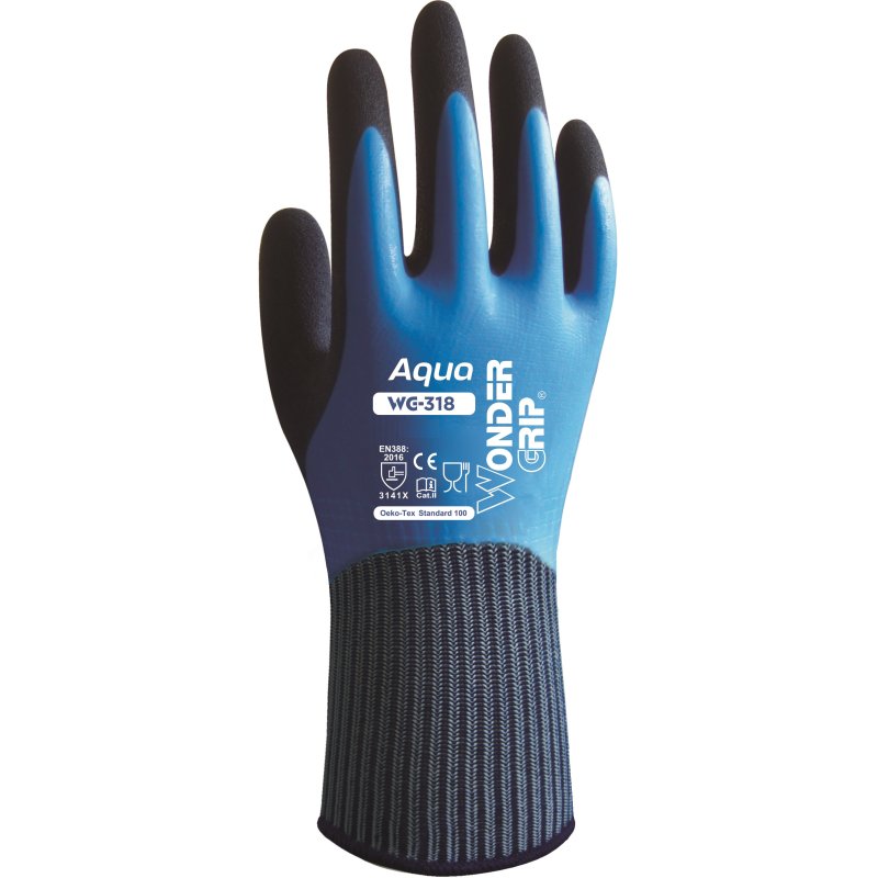 Wonder Grip WG-318 Workshop gloves Blue Latex, Nylon 2 pc(s)