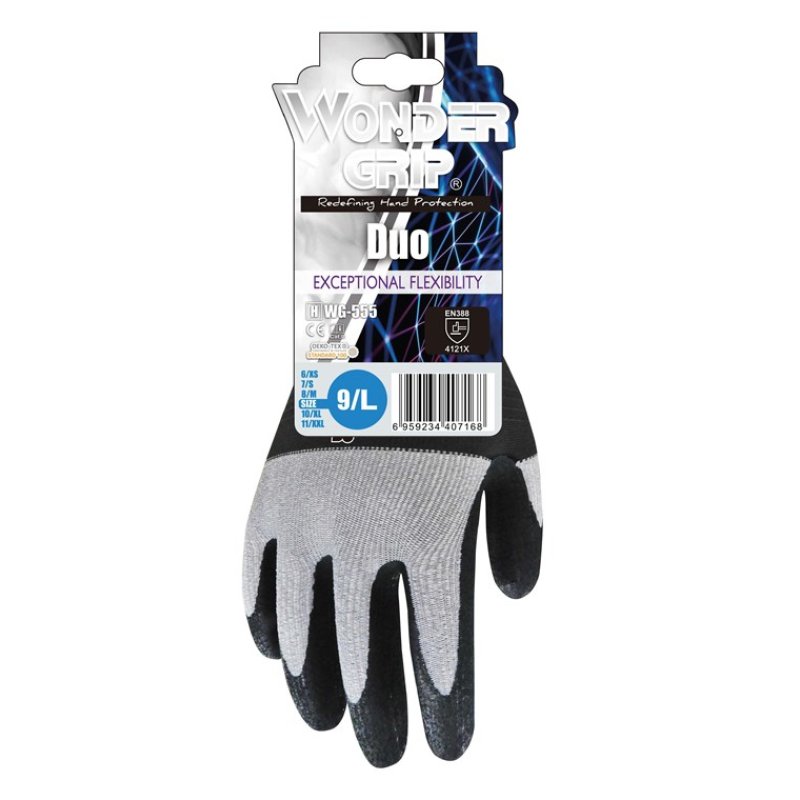 Wonder Grip WG-555 Gants d'atelier Noir, Gris Microfibre, Mousse de nitrile, Nylon 1 pièce(s)