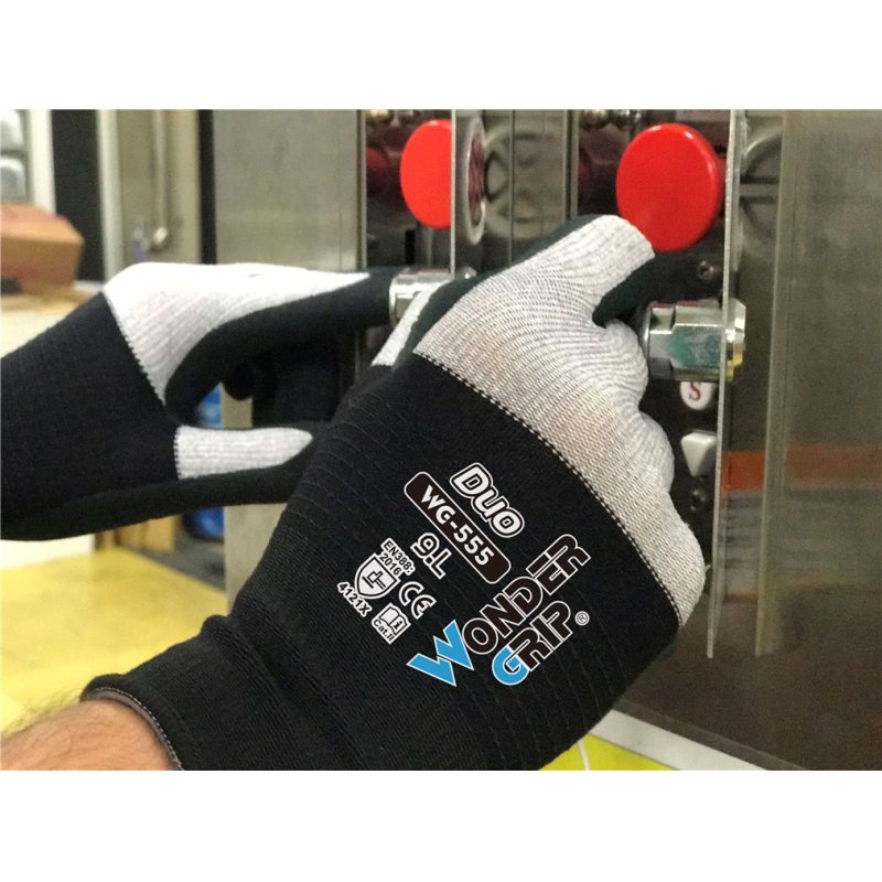 Wonder Grip WG-555 Gants d'atelier Noir, Gris Microfibre, Mousse de nitrile, Nylon 1 pièce(s)