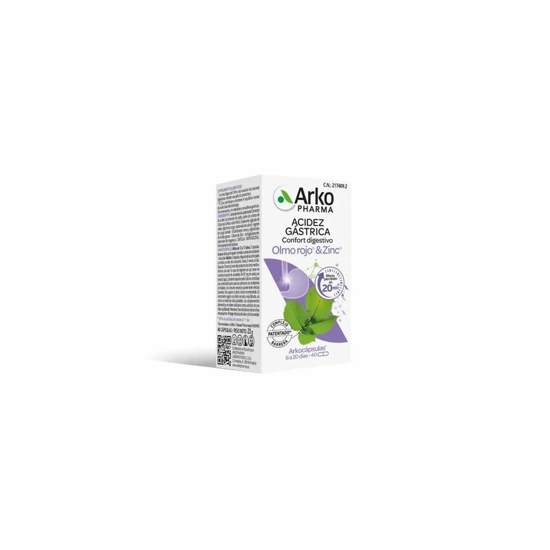 Arkopharma Gastric Acidity Digestive Comfort with Slippery Elm and Zinc 40 Capsules